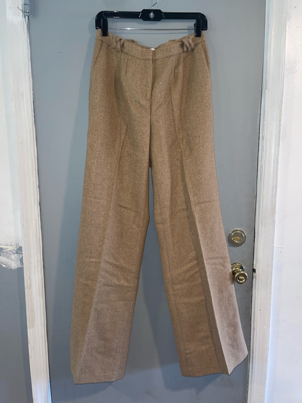 French Connection Wool Blend Metallic Tan Wide-Leg Trousers size‎ 6